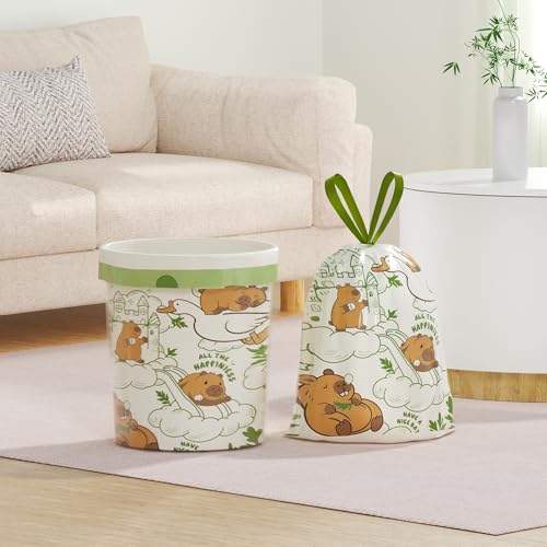 4 Gallon Trash Bags Drawstring, Portable Small Trash Bags with Wormwood Capybara Pattern, Tear-Free, Leakproof & Durable for Bathroom, Office, 50 Counts - style: Capybara-4 Gallons