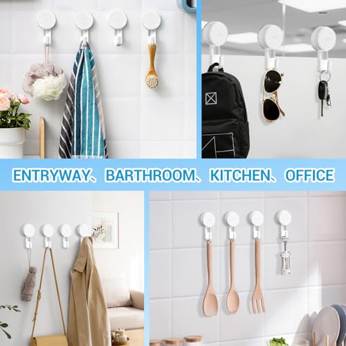 LUXEAR Heavy Duty Waterproof Shower Hooks 4 Pack - Suction Hook, No Drill Damage-Free Removable Reusable Wall Hooks for Bathroom Kitchen Towel Bathrobe Loofah Shower Hooks (Max Load 11LB/5KG) - size: 4 Pack Single