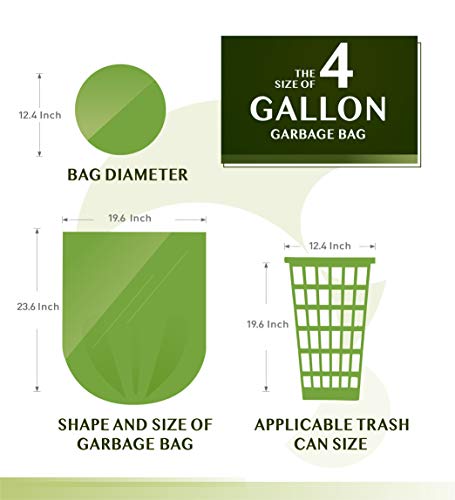 FORID 4 Gallon Garbage Bags, 150 Count, Unscented, Strong Trash Can Liners, 15 Liter Wastebasket Bags for Kitchen, Bathroom, Home Office, Green - style: 4 Gal (150 Count)