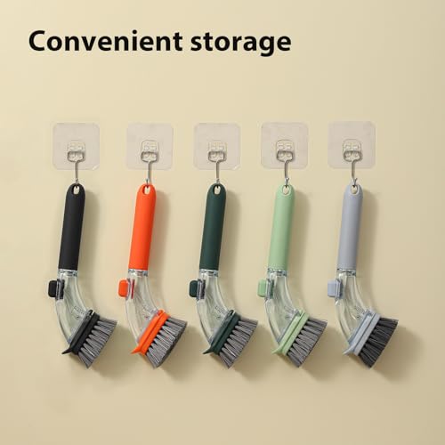 DAPOWER Soap Dispensing Dish Brush with Handle, Kitchen Scrub Brush for Dishes Pots Pans Sink Cleaning (Grayish Blue) - color: Grayish Blue