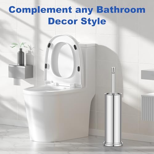 Toilet Brush and Holder Set:304 Stainless Steel Heavy Duty Toilet Bowl Brush,Removable Inner Bowl and Splash Protection,Bathroom Toilet Brush-Dense Bristles for Through Cleaning - color: Chrome