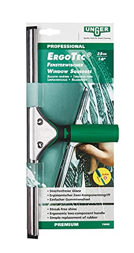 UNGER 79000 ErgoTec Window Squeegee 35cm - Rubber Squeegee Blade, Stainless Steel Channel & Rubber Grip Handle - Window Cleaning Equipment - size: pack de 1 unidad, style: A