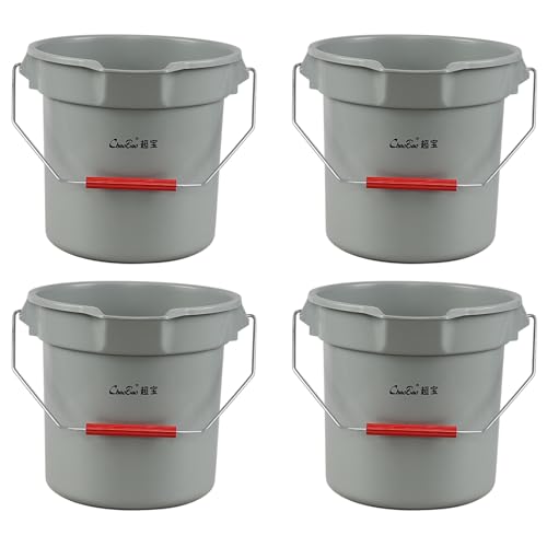 14 Quart Commercial Cleaning Pail with Handle, 4-Pack Plastic Bucket with Pour Spout, Grey