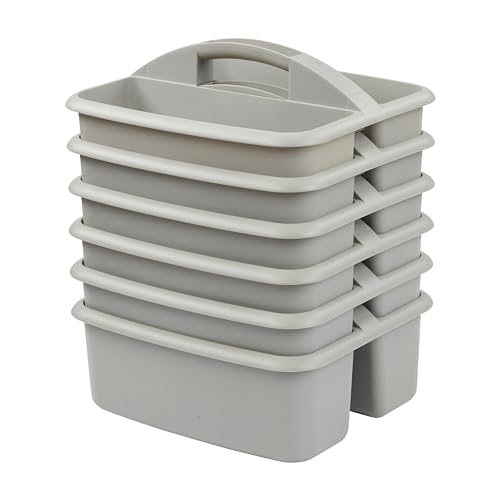 ECR4Kids 2-Compartment Large Plastic Caddy, Multipurpose Organization, Grey, 6-Pack - color: Grey