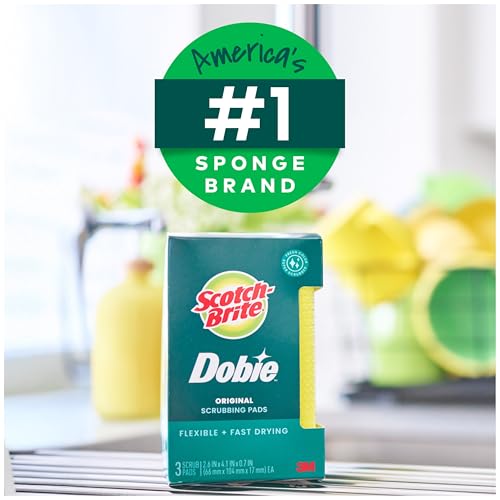 Scotch-Brite Dobie Non-Scratch All-Purpose Scrub Pads, 12 Total Pads (6 Packs of 2), Reusable Scouring Sponges for Kitchen & Bathroom, Safe on Non-Stick Cookware, Yellow