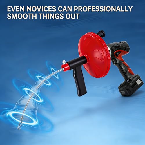 Drain Snake Flexible Steel Drain Auger With Drill Adapter Manual Or Powered Toilet Snake for Bathtub Drain, Bathroom Sink, Kitchen Cleaning with Gloves(30ft/9M-Red) - color: Drain Auger-Red, style: 30ft/9M Stainless Steel Cable