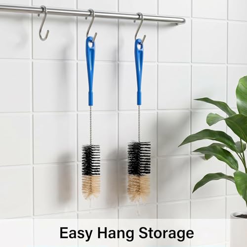 2 Pack 17 Inch Long Handle Bottle Brush, Narrow Neck Bottle Cleaner Brush with 2 Inch & 1.3 Inch Soft Nylon Bristles, for Water Bottles, Soda Bottles, Home Brewing, Kombucha, Spice Jars