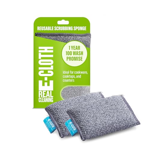 E-Cloth Non-Scratch Scrubbing Pads - Microfiber Sponge for Cleaning, Reusable Kitchen Sponge for Cast Iron Dishes & Sink, Non Scratch, Multi Purpose Scrubber, Machine Washable - 2 Pack - style: Scrubbing Pads