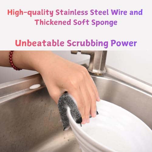 Kitchen Dish Sponges Steel Scrubbers - 6 Pack Black Non Scratch Heavy Duty Scrub Sponges,Reusable Multipurpose Metal Cleans for Washing Dishes,Pots and Pans,Household Cleaning,Bathroom - color: Black