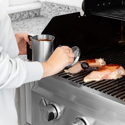 Outset Basting Brush and Pot, Stainless Steel Sauce Brush and Cup For Grill and Kitchen - size: 6.75" Stainless Steel