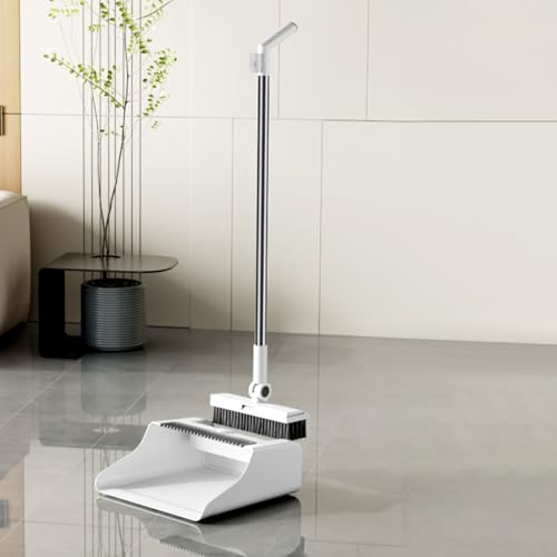 3-in-1 Broom and Dustpan Set - Stainless Steel Handle Floor Cleaning Kit for Home & Office, Space-Saving Storage Design - color: White