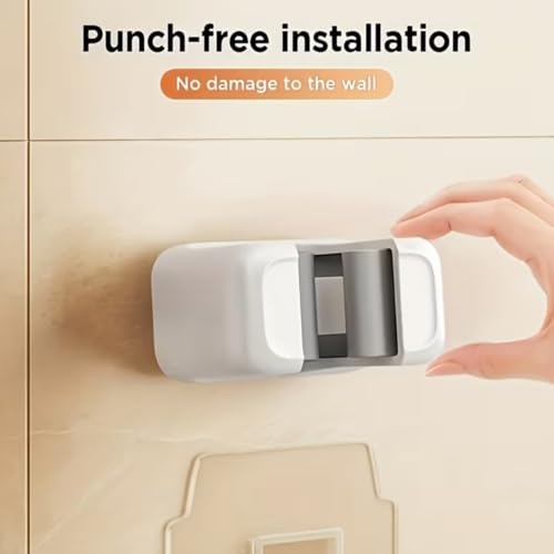 Wall-Mounted Mop and Broom Holder - Self-Adhesive, No Drilling Required, Household Storage Fixture for Easy Installation, ABS Material, White and Grey