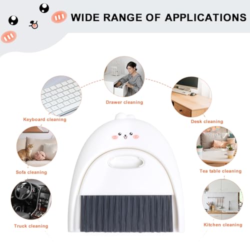Mini Dustpan and Brush Set, Small Handheld Dust Pan with Clean Broom for Home, Kitchen, Desktop, Sofa, Keyboard, Table and Pet Cages(Cute Animal)
