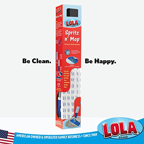 LOLA Microfiber Spritz N' Mop, Built-in Spray Bottle, 17" Wide Head, Includes Large Scuff Remover, Can Be Used Wet for Cleaning and Dry for Dusting, 1 Pack
