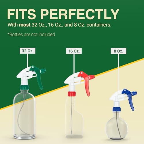 Heluva Green Spray Bottle Nozzle Replacement, Bottle Tops Only - Sprayer Nozzle Triggers for Heavy Duty, Commercial, Home Cleaning Solutions - Fits 8,16,24,32 oz Plastic & Glass Bottles, Mixed 3 pack - color: Mixed, size: 3 Pack