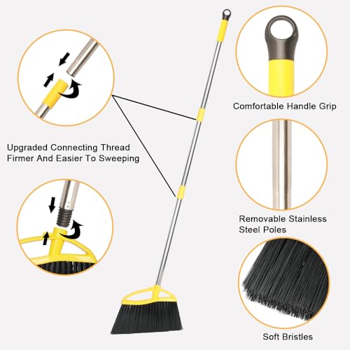 Gloffer Soft Bristles Broom for Indoor Sweeping, Household Cleaning Angle Broom with 55inch Long Handle for Home Office Hardwood Tile Floors Kitchen - style: Broom