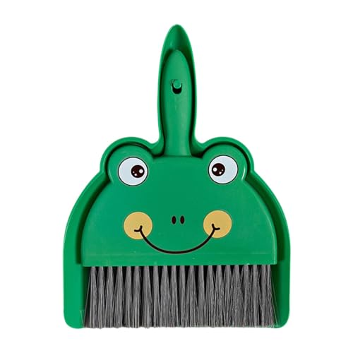 Mini Dustpan and Brush Set, Cleaning Brush and Dustpan Combo ,Dust Pan and Hand Broom for Desk Small Car Camping Travel, Green Frog