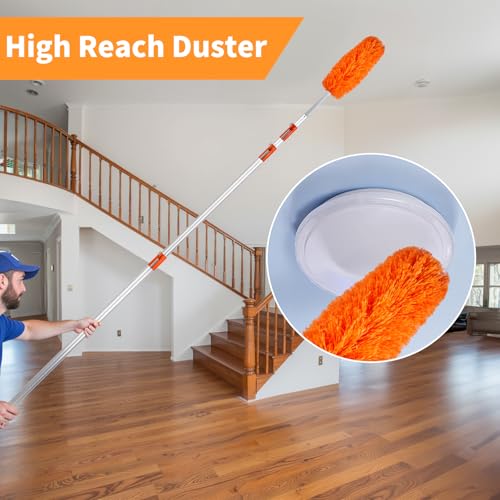 Outvita 26FT High Reach Duster Kit with 4-24FT Aluminum Extension Pole, Window Cleaning Squeegee & Cleaner Kit, Cobweb Feather and Ceiling Fan Duster for High Ceiling