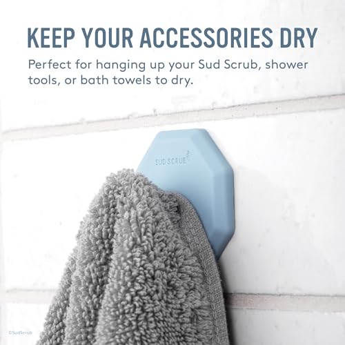 Sud Scrub® Antimicrobial Shower Hook, Self Adhesive Hooks for Shower Wall, Heavy Duty Removable Wall Hooks, Stick On Hooks for Hanging, Bathroom Towel Hook (Blue) - color: Blue