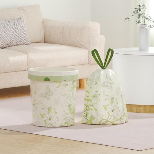 4 Gallon Trash Bags Drawstring, Portable Small Trash Bags with Printed Lily Design, Tear-Free, Leakproof & Durable for Bathroom, Office, 50 Counts - style: Lily-4Gallons