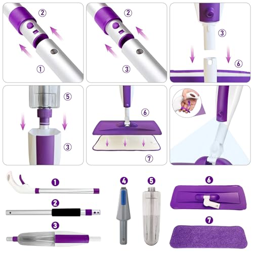 Microfiber Hardwood Floor Spray Mop with 3 Pads & Refillable Bottle | 400+ML refillable bottle, 360° swivel head, wet mopping & dry sweeping for hardwood, tile, laminate and sealed wood floors. - color: Pure Purple