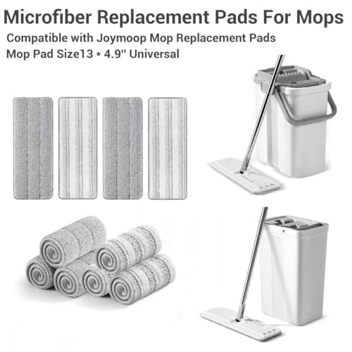 10Pcs Joymoop Mop Replacement Pads, 13 * 4.9'' Universal Mop Pads Mop Head Refills Washable Wet Mop, Compatible with Most 11-13” Size Mops - color: Grey + White, size: 13 * 4.9''