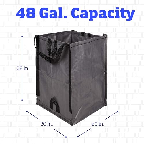 DURASACK Heavy Duty Home and Yard Bags 48-Gallon Reusable Self-Standing Lawn and Leaf Bags Garbage Can with Reinforced Handles, Gray - color: Gray