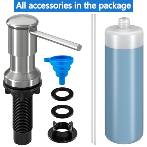 Dish Soap Dispenser, Kitchen Sink Soap Dispenser Pump with 17 OZ Bottle, Refill from The Top, Wide Pump Head Base (Brushed Nickel) - color: Brushed Nickel, size: With Bottle