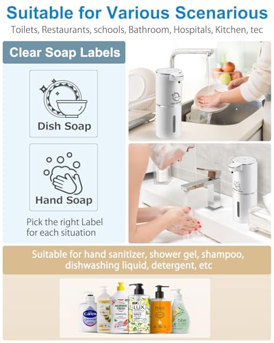 Automatic Liquid Soap Dispenser,4-Level Adjustable, Wall Mount,USB Rechargeable,12.8oz/ 380ml,Touchless Hand & Dish Soap Dispenser for Bathroom, Kitchen,Hotel, Restaurant - color: White, style: Liquid