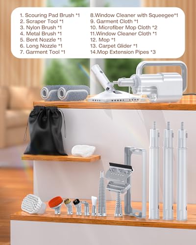 10-in-1 Steam Mop with Detachable Handheld Steamer,350ml Tank, 10s Heat-Up, 248°F Steam Cleaner, 2-Level Control and Swivel Head for Floor,Carpet,Tiles, BBQ grill,Car Accessories Clean White - color: Clean White
