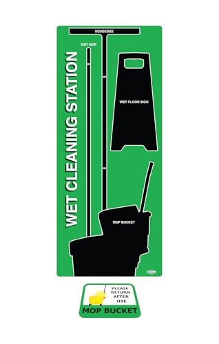 5S Housekeeping Shadow Board Wet Cleaning Station (Version 15) Green with Black Shadows (Board Only) - color: Green / Black