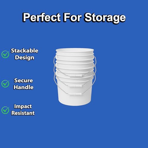 MKS Plastics 1-Gallon Bucket with Airtight Lid – Made in USA, Food Grade BPA Free Plastic, Heavy Duty Multi-Use, Metal Handle with Grip, Stackable Storage – White, 3 Pack - color: 1 Gallon - White, size: 3