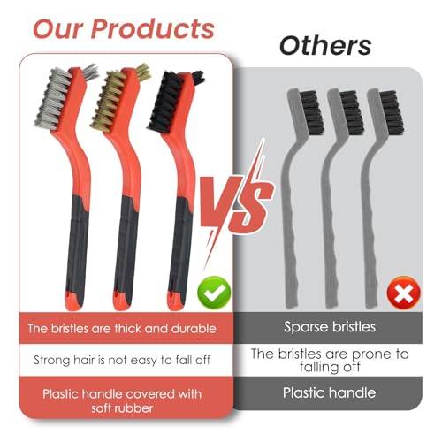 6 Pack Wire Brush Set, Stainless Steel Brass Nylon Cleaning Brushes, Small Detail Crevice Brushes for Rust Removal, Grout, Kitchen, Stove, Sink, Tile, Car Detailing, Heavy Duty Scrub Brush Set