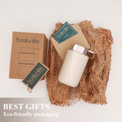 BosilunLife Dish Hand Soap Dispenser - Liquid Pump Soap Dispenser for Bathroom Decro Aprcot 12oz Ceramic Kitchen Dish Dispenser with Rust-Proof Liquid Pump Modern Refillable Lotion Bottles - color: Aprcot Lotion Pump