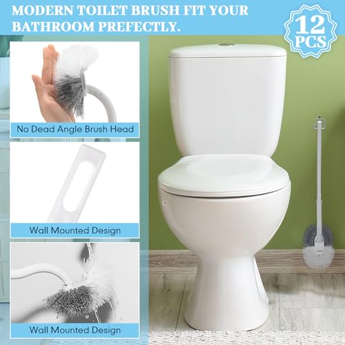FoldTier 12 Pcs Curved Toilet Bowl Brush Bulk Bathroom Deep Cleaning Toilet Cleaner Scrubber Without Holder Handle Curved Brush Hanging Under Rim Household Cleaning for Bathroom(White) - color: White