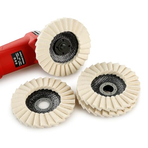 LOZLIN Wool Felt Polishing Wheels, Buffing Discs for Angle Grinder, High Density Buffing Pads for Metal Stainless Steel Aluminum Stone Glass Polishing, Mirror Finish Restoration-3PCS 5 Inch 7/8" Arbor