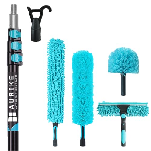 High Ceiling Duster Kit with 3-8FT Heavy Duty Extension Pole, Reaches Up to 13FT, Includes Microfiber Feather Duster, Cobweb and Ceiling Fan Duster, Window Squeegee Cleaner & Skylight Hook (8FT) - size: 8FT