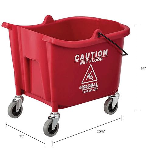 Global Industrial Commercial Mop Bucket and Wringer Combo with Side Press, 38 Quart Capacity, Durable Corrosion-Resistant Polypropylene, 3" Swivel Casters, Red - color: Red