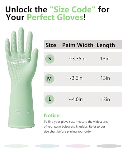 Rubber Cleaning Gloves for Dishwashing, 4 Pairs Reusable Kitchen Gloves for Washing Dishes with Non-Slip Grip