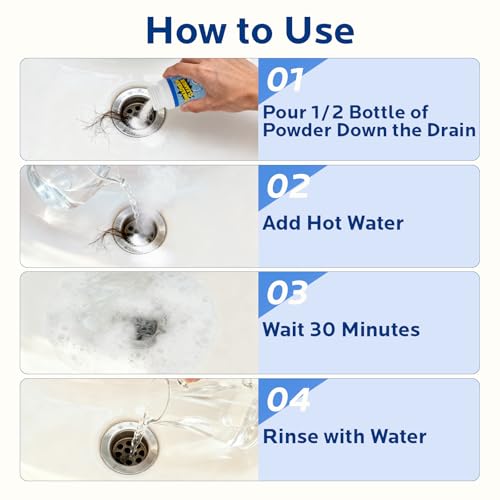 Sink and Drain Cleaner Powder Kit: Fast-Acting Clogged Pipe Opener for Kitchen Bathroom Pipes and Floor Drains - Drain Clog Remover for Routine Home Plumbing Maintenance (5 pack) - size: 5 pack