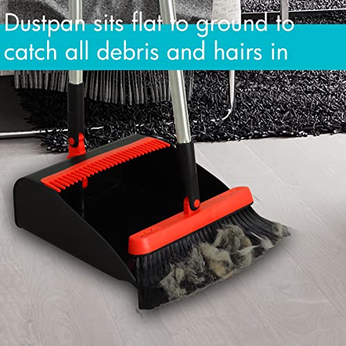 2-Pack Broom and Dustpan Combo Set, with 48" Adjustable Long Stainless Handles, Stand Up Dustpan with Self-Cleaning Teeth, Ideal for Home, Office, Kitchen, Indoor & Outdoor Use, Black