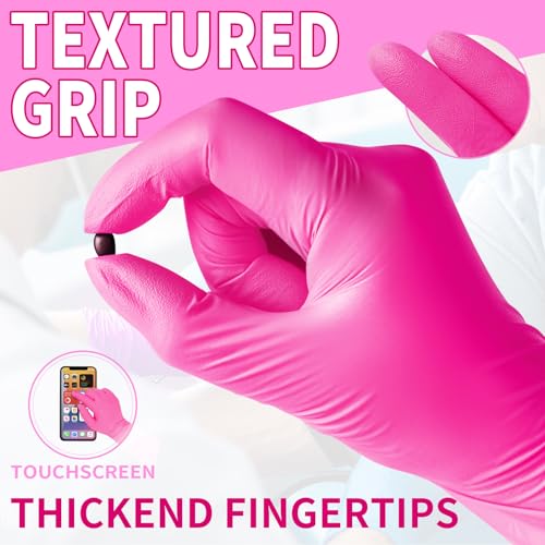 FINITEX Nitrile Disposable Latex-Free Gloves - 3.5mil 100/1000PCS Powder-Free Latex Free Cleaning Medical Exam Food Gloves - color: Rose Red (Medium 100)