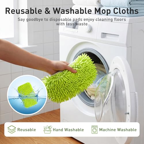 6 Pack Reusable Microfiber Mop Pads Compatible with Sweeper Mops, Replacement Mopping Pads Dry Sweeping Cloths, Washable Chenille Flat Mops Refills for Mopping Floor Cleaning (Mop is not Included) - color: Green