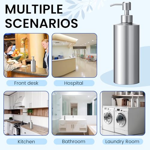 Teenyyou 2 Pcs 18.6 Oz/550 ml Large Stainless Steel Soap Dispenser Countertop Liquid Hand Soap Pump Bottle Rust Proof Metal Dispenser for Countertop Bathroom Kitchen Hand Dish Lotion(Round) - size: 18.6 oz, style: Round