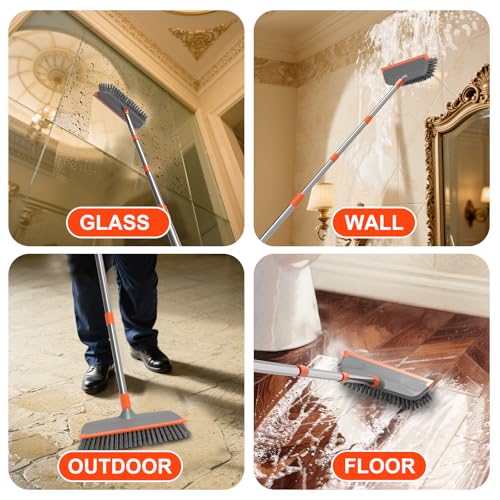 BITOPE Deck Scrub Brush with Long Handle, Heavy Duty Floor Cleaning Scrubber with Stiff Bristles Garage Concrete Cleaner Tool for Cleaning Tile Patio Outdoor Porch Indoor Kitchen Shower Bathroom - style: Orange+Grey