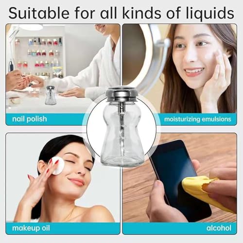 4 Oz/ 120ml Glass Push Down Pump Dispenser Bottle With Cap Push Down Glass Empty Pump Dispenser for Alcohol Makeup Clear Refillable Bottle Hand Pumping Press Container (120ml) - color: Clear - 120ml - Round - 1pcs