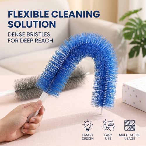 Fan Cleaner Brush, Bendable Microfiber Fan Duster, Reusable Fan Cleaning Brush for Ceiling Fans, Air Vents, Blinds, Curtains, Car Vents & Household Cleaning (3, Gray) - color: Gray