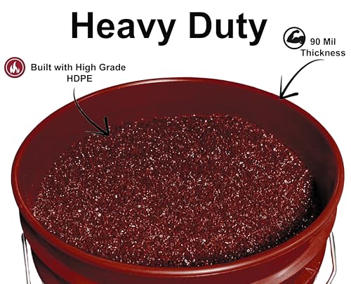 MKS Plastics 5-Gallon Bucket with Airtight Lid – Made in USA, Food Grade BPA Free Plastic, Heavy Duty Multi-Use, Metal Handle with Grip, Stackable Storage – Burgundy, 6 Pack - color: Burgundy, size: 6