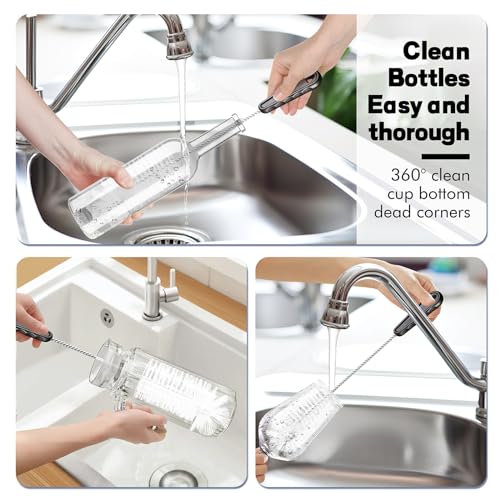 Bottle Cleaning Brush Set, 4Pcs Long Handle Bottle and Straw Cleaner Brushes for Washing Water Bottles Drinks Bottles Baby Bottles Glass Teapots