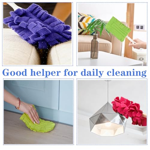 15 Pcs Duster Refill Reusable Fleece Duster Refills Feather Flat Dusters Multi Surface Washable Cleaning Pads for Home, Blinds, Car, Pet Wait (5 Colors Send dust Removal Rod)